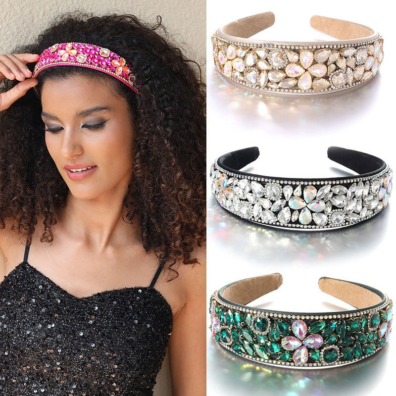 Baroque retro full set rhinestone sponge headband