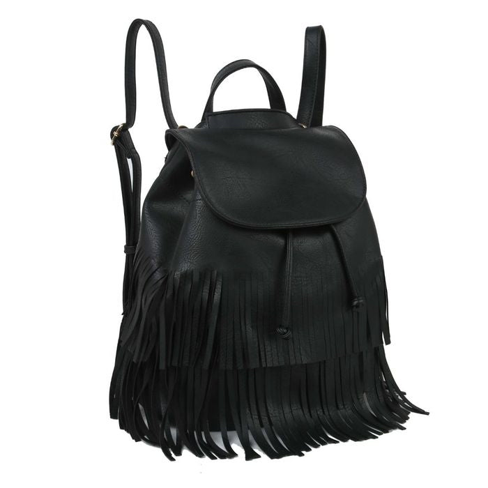 Black Double Fringe Convertible Backpack