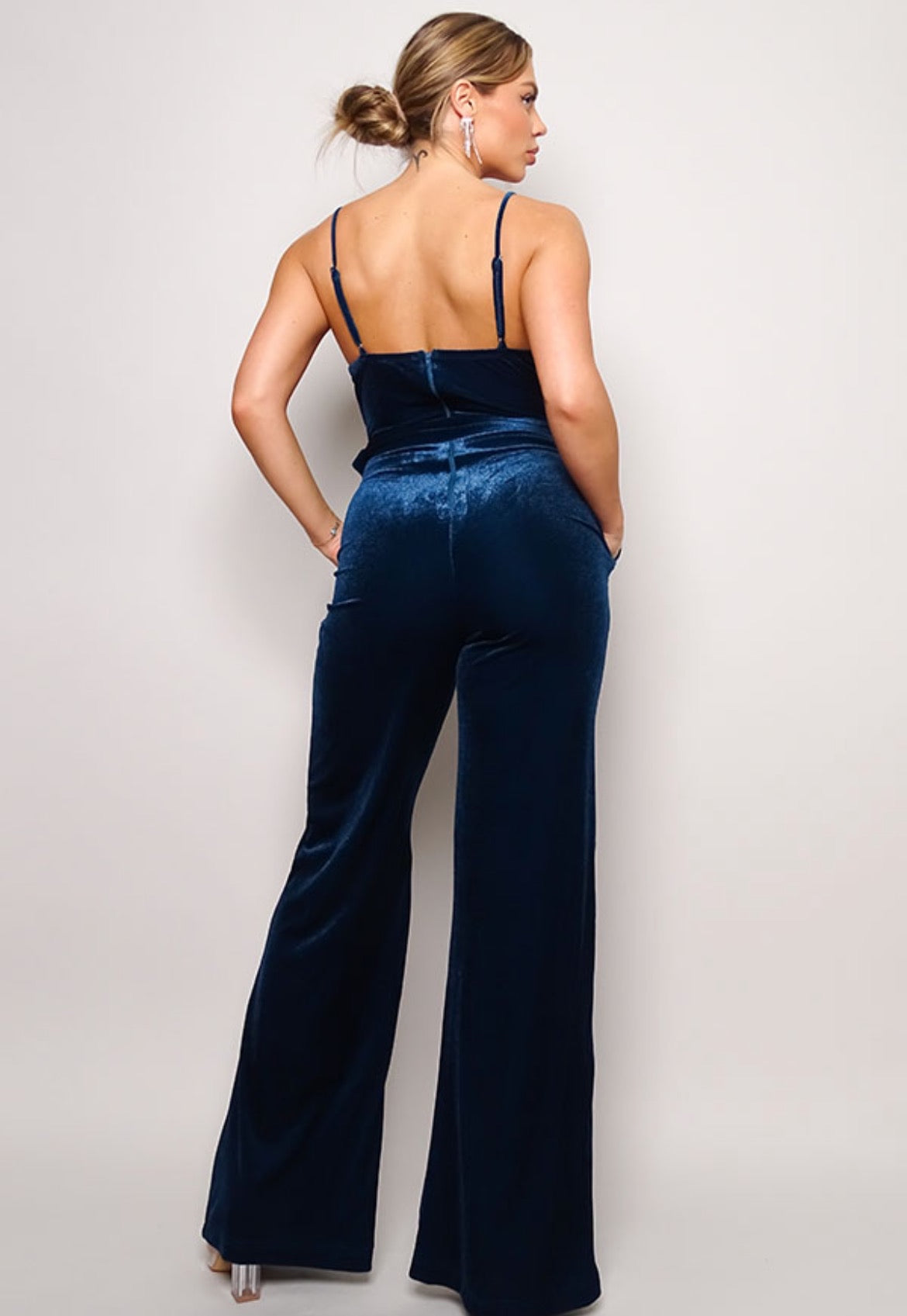 Women's Samba Rhinestone Belt Velvet Jumpsuit