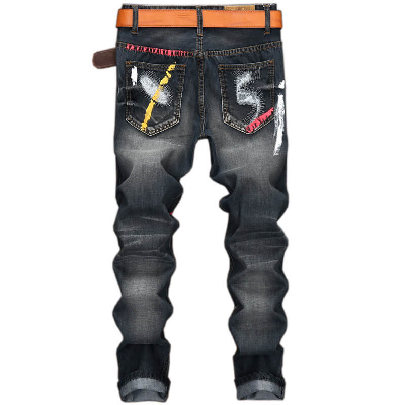 Individuality Straight Pants Men's Ripped Urban Mid Waisted Jeans