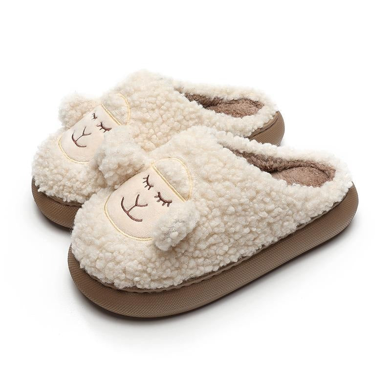 Autumn and Winter New Cotton Shoes Cute Little Sheep Thick Sole Indoor Wool Cotton Slippers for Women Indoor Couples Home Use