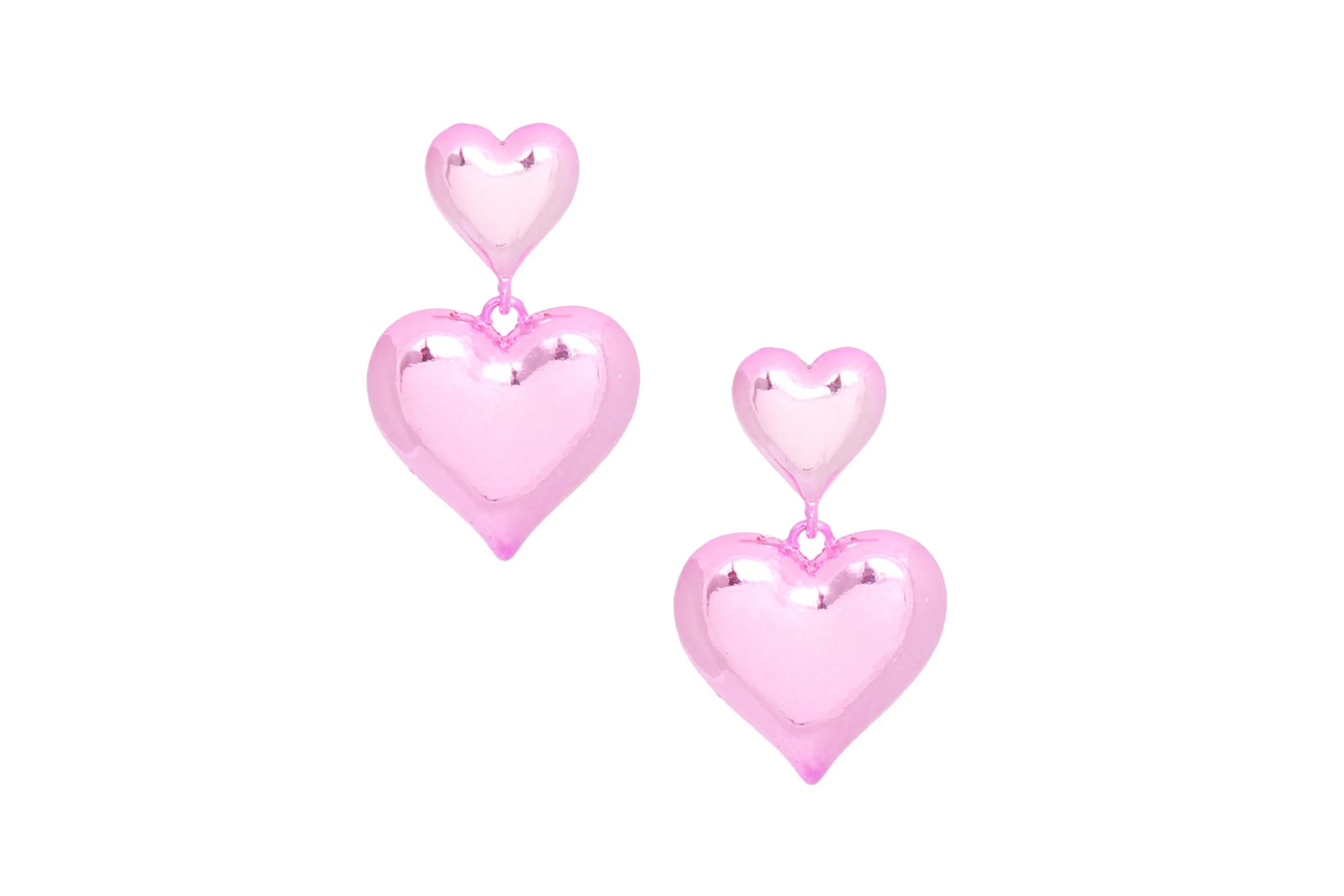 Dangle Med Puffy Metal Heart Earrings Women