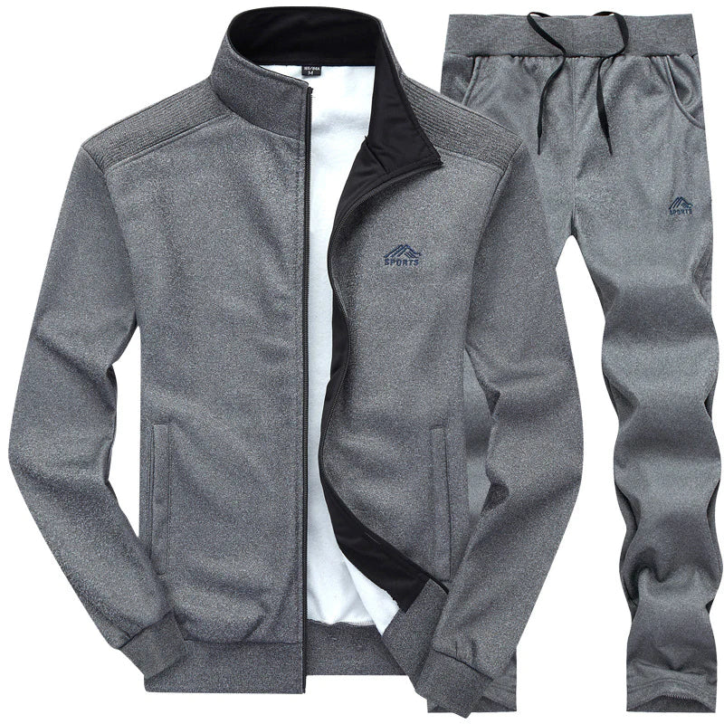 Men's Sports Casual Thin Fleece Cardigan Jacket Joggers Two-Piece Set