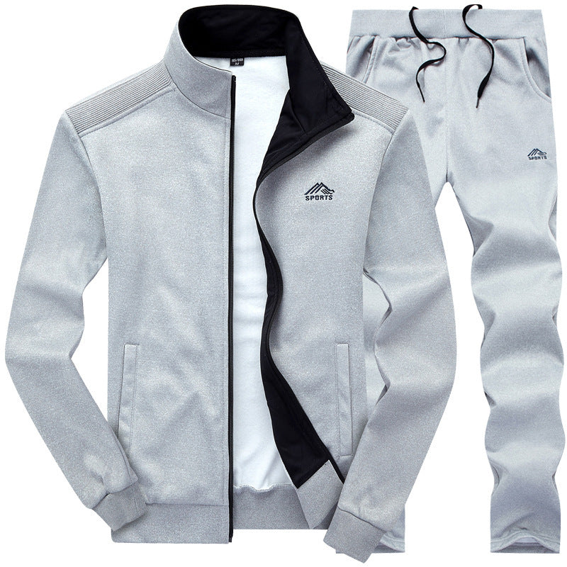 Men's Sports Casual Thin Fleece Cardigan Jacket Joggers Two-Piece Set