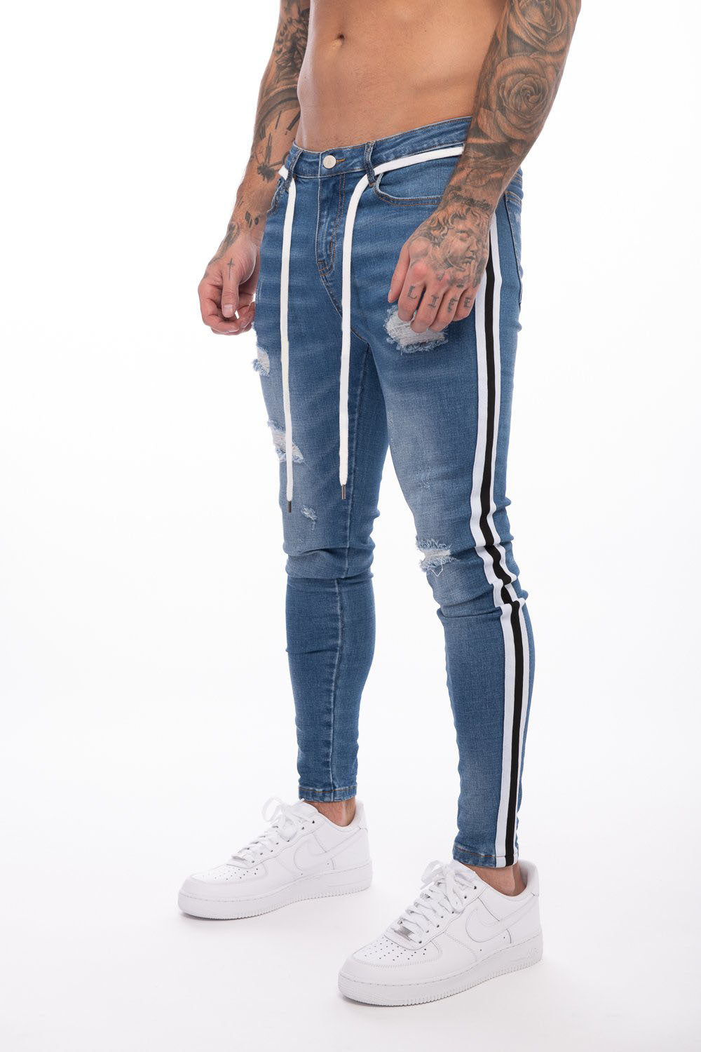 Men's Ripped White Slim Fit Skinny Jeans