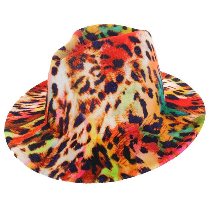 Rainbow Print Leopard Fedora