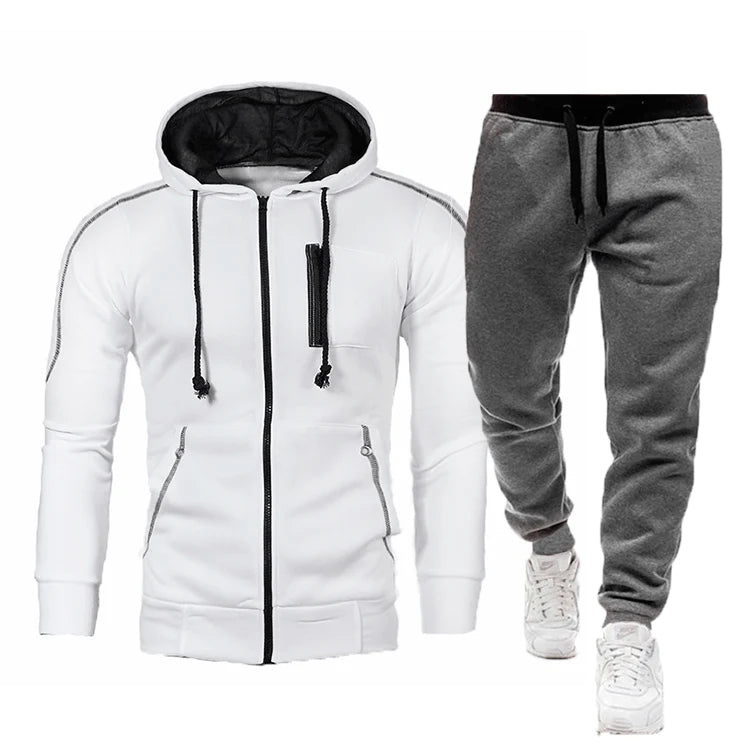 Men's Fall Winter Cardigan Hooded Hoodie Jacket Jogger Two Piece Set