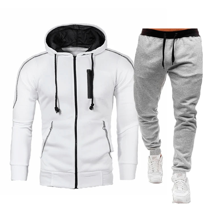 Men's Fall Winter Cardigan Hooded Hoodie Jacket Jogger Two Piece Set