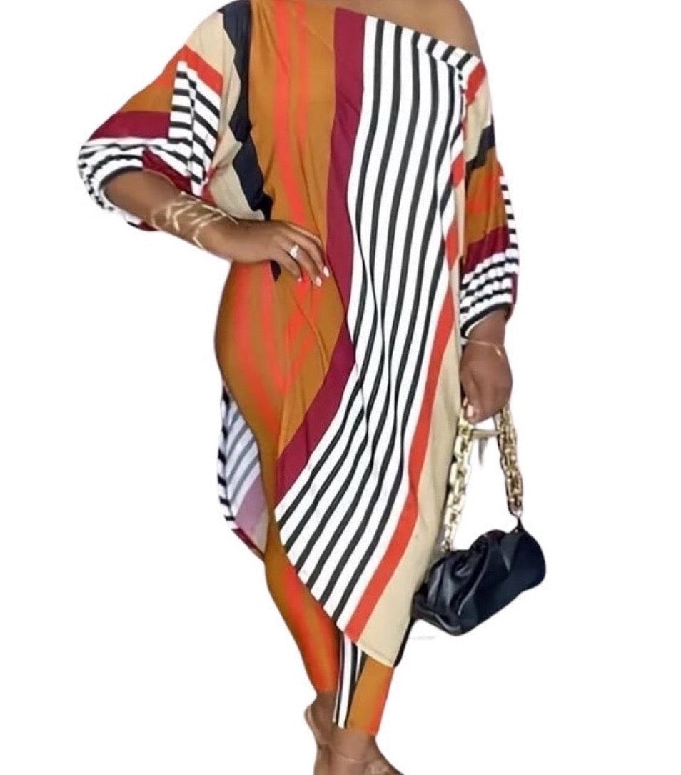 Women’s Coral Stripe 5XL Tunic Dress