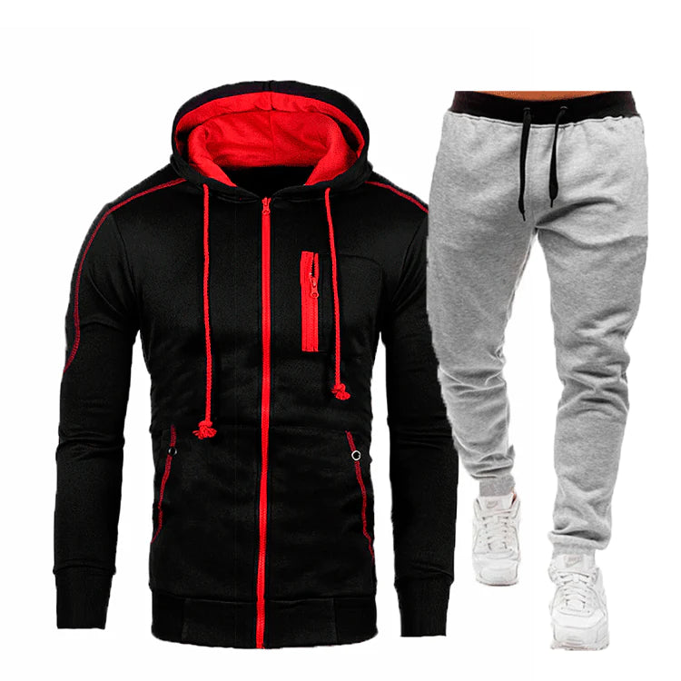 Men's Fall Winter Cardigan Hooded Hoodie Jacket Jogger Two Piece Set