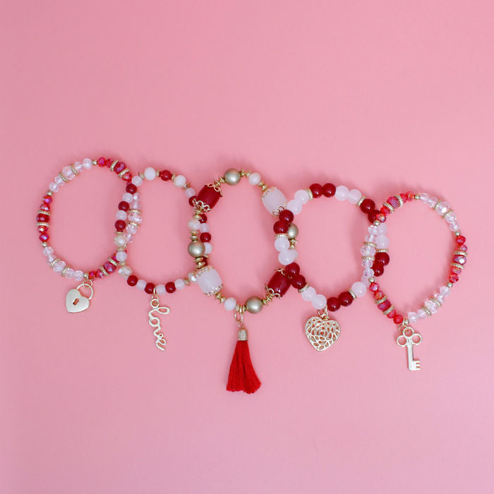 Red White Glass Love Bracelets