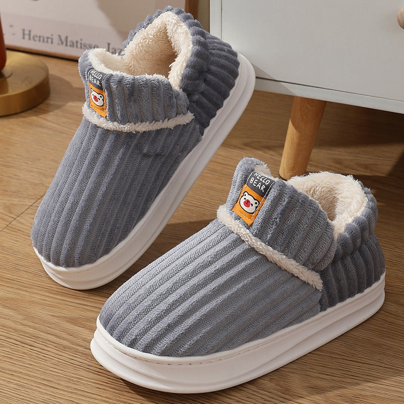 Winter bag heel cotton slippers for men with thickened soles for home couples, non slip and warm indoor and outdoor, women's old cotton shoes