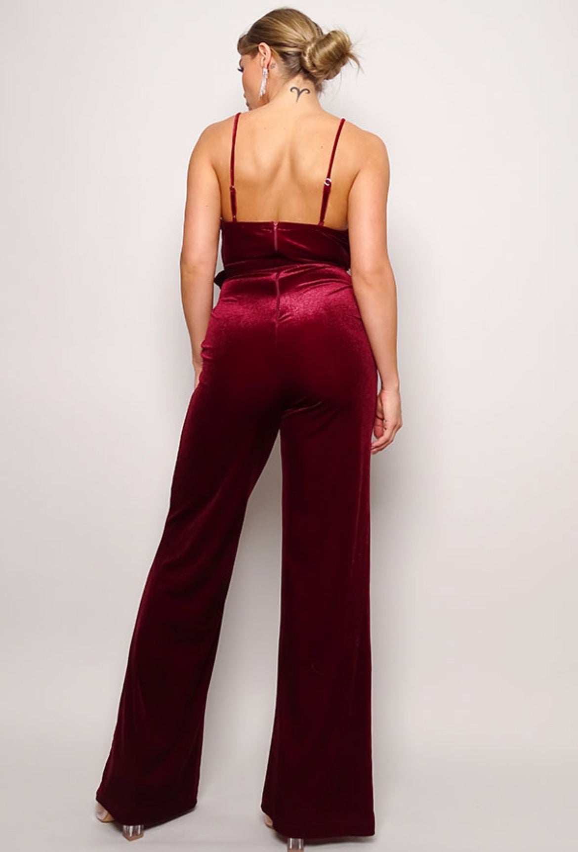 Women's Samba Rhinestone Belt Velvet Jumpsuit