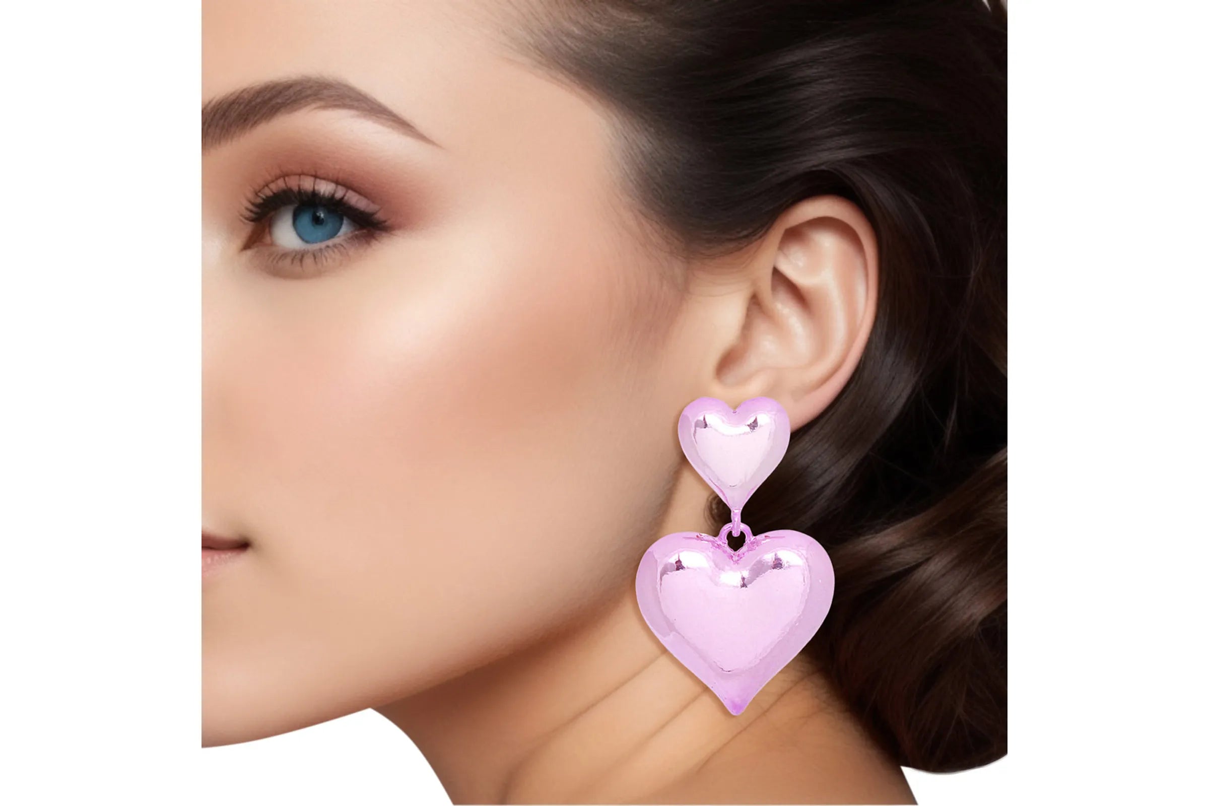 Dangle Med Puffy Metal Heart Earrings Women