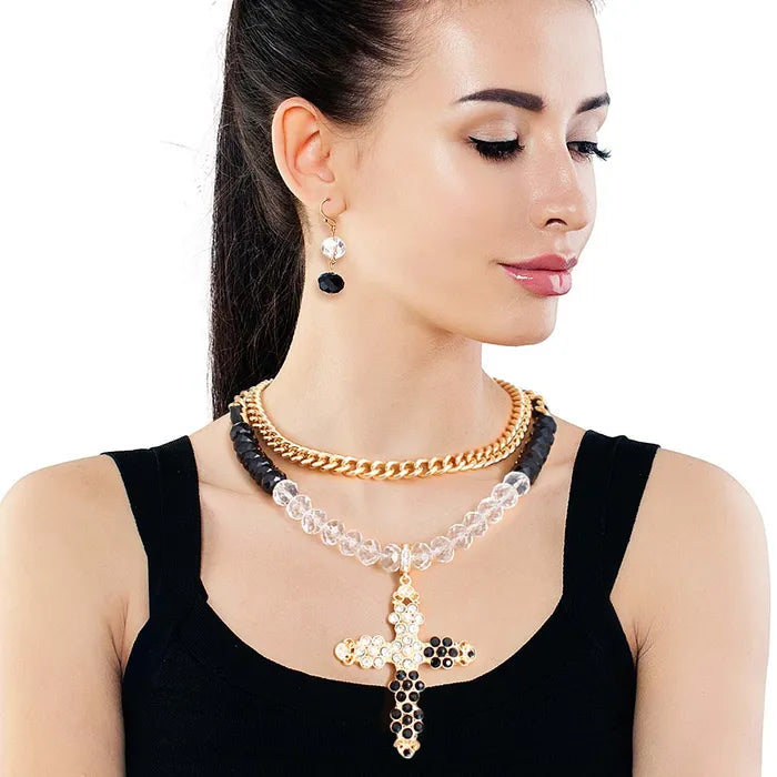 2 Pcs Cross Black Gold Necklace