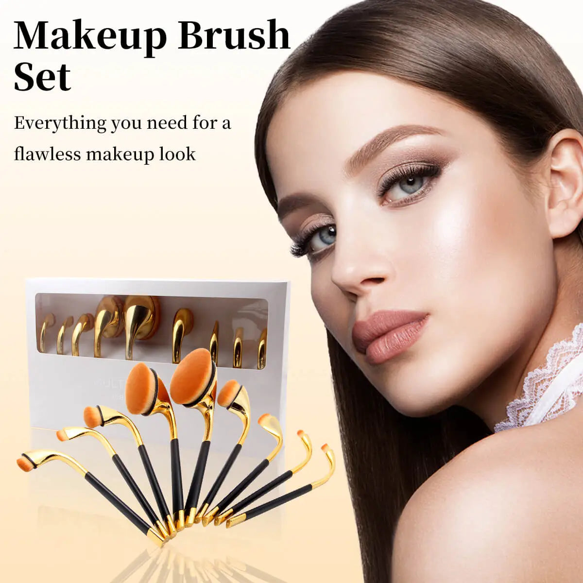 MISS ROSE TUHAO/ROSE GOLD GOLF 9 PCS FOUNDATION MAKEUP BRUSH GIFT BOX SET