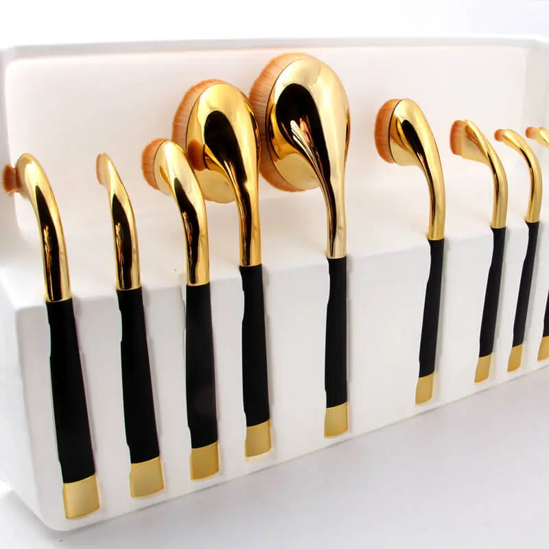 MISS ROSE TUHAO/ROSE GOLD GOLF 9 PCS FOUNDATION MAKEUP BRUSH GIFT BOX SET