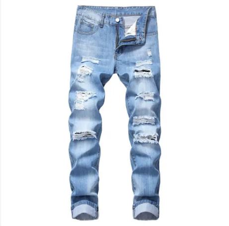 Basic Mid Waisted Jeans Men’s Ripped Jeans Pencil Pants