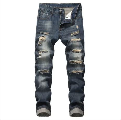 Basic Mid Waisted Jeans Men’s Ripped Jeans Pencil Pants