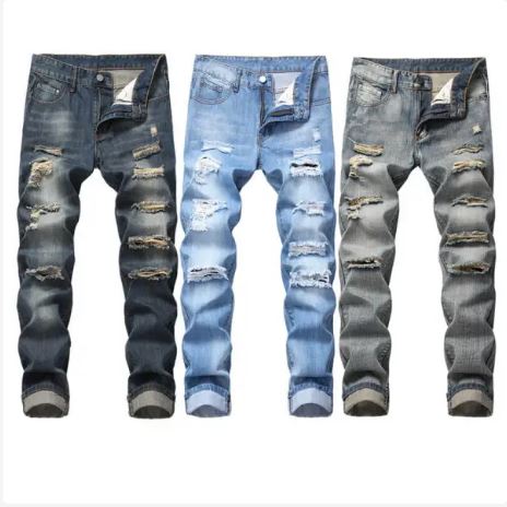 Basic Mid Waisted Jeans Men’s Ripped Jeans Pencil Pants