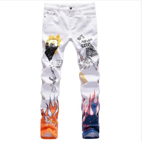 Fashion 3D Printing Jeans Skeleton Graffiti Men’s Straight Pants