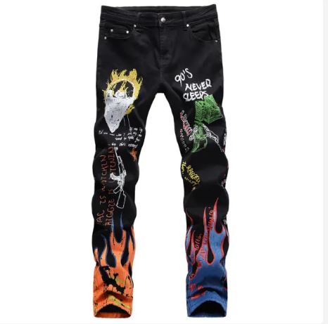 Fashion 3D Printing Jeans Skeleton Graffiti Men’s Straight Pants