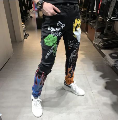 Fashion 3D Printing Jeans Skeleton Graffiti Men’s Straight Pants