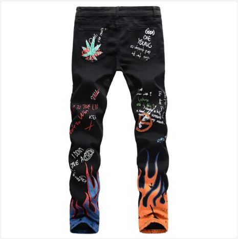 Fashion 3D Printing Jeans Skeleton Graffiti Men’s Straight Pants