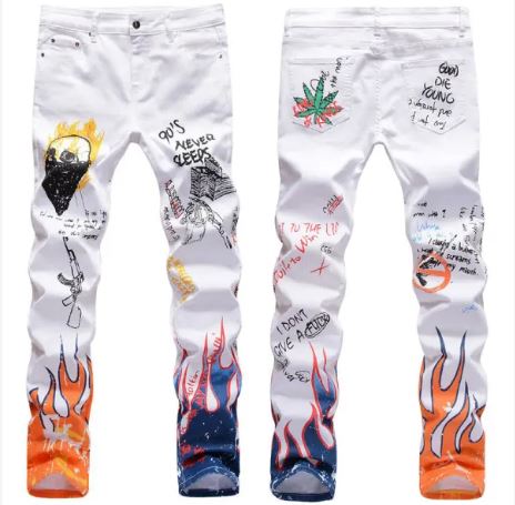 Fashion 3D Printing Jeans Skeleton Graffiti Men’s Straight Pants