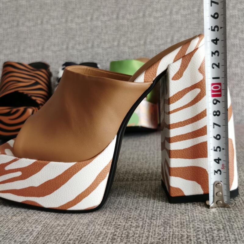 Women's sexy Muller shoes New brand thick high heel platform slipper Party sandals Stripe printing Fish mouth Pumps Big Size 43