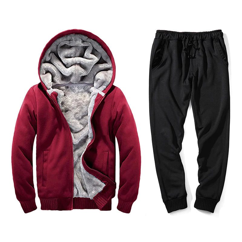 Men's Winter Thickened Velvet Cardigan Hoodies Joggers Two-Piece Set