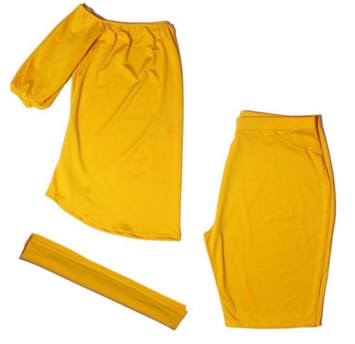 Women’s Mustard Off-Shoulder Shorts Set