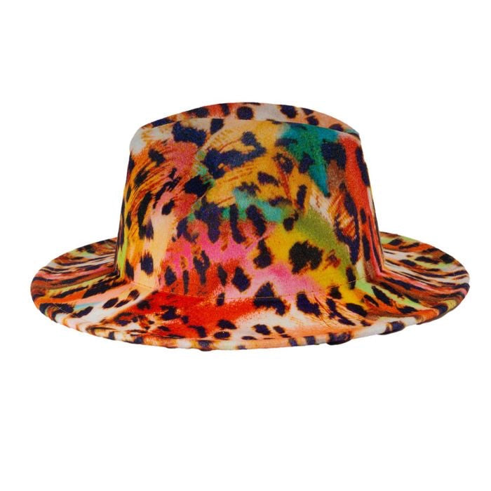 Rainbow Print Leopard Fedora