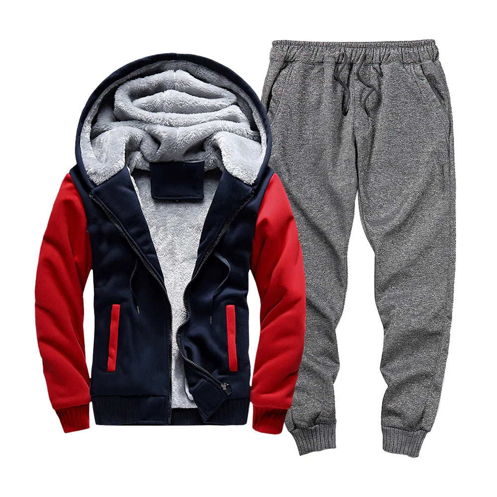 Men's Sports Casual Velvet Cardigan Hoodies Joggers Two-Piece Set