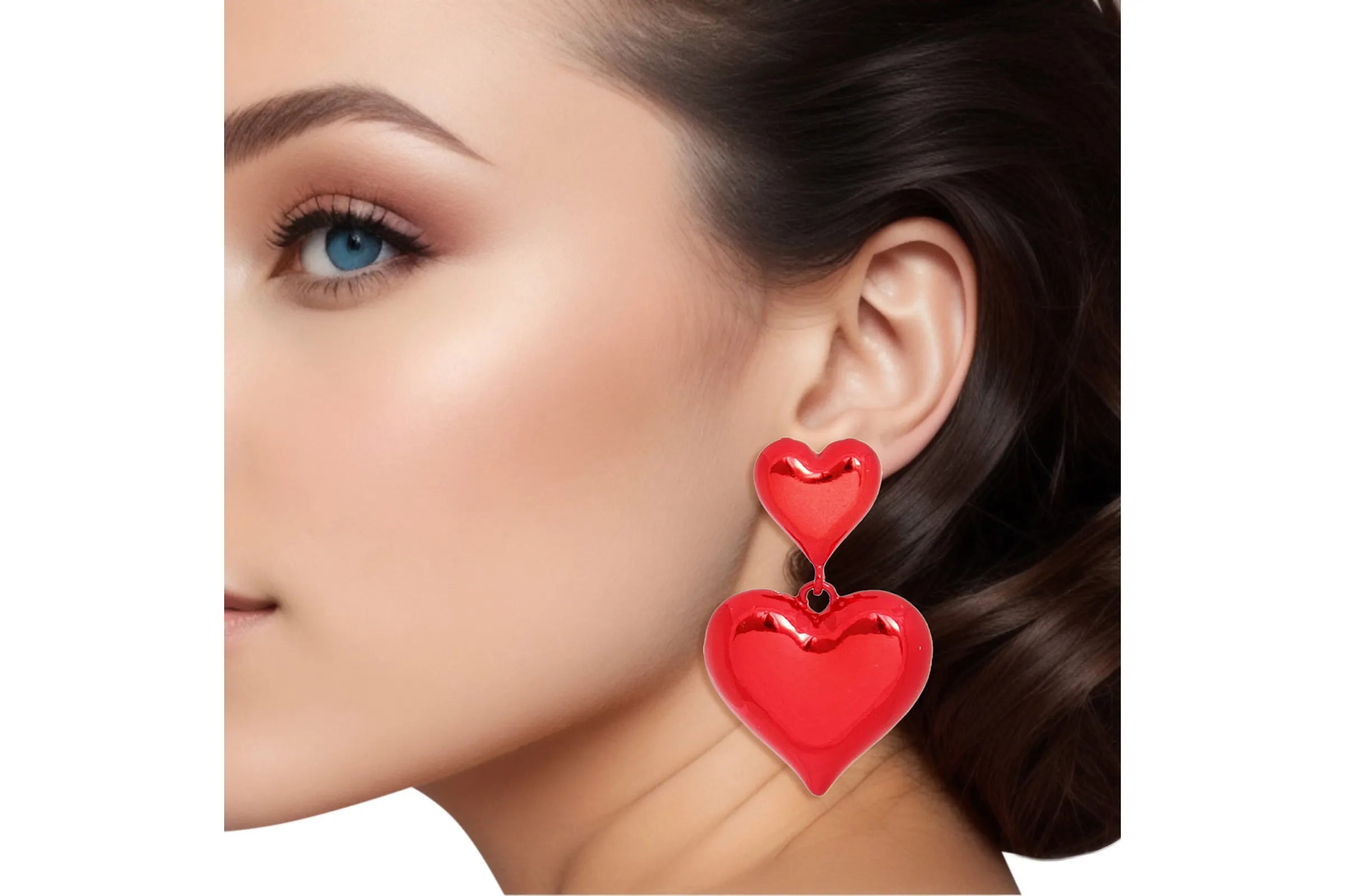 Dangle Med Puffy Metal Heart Earrings Women