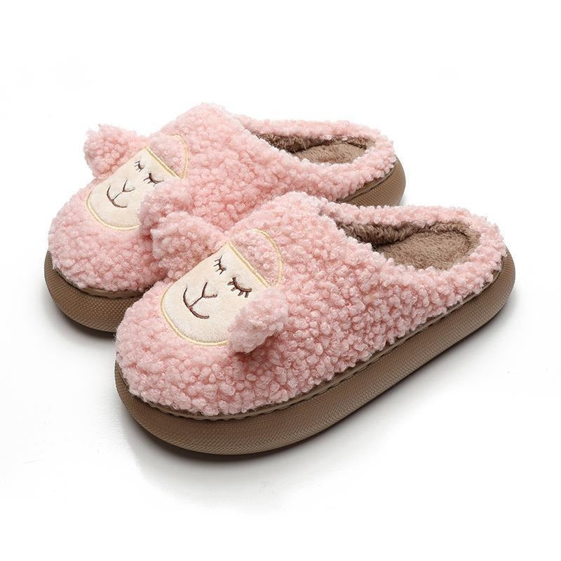 Autumn and Winter New Cotton Shoes Cute Little Sheep Thick Sole Indoor Wool Cotton Slippers for Women Indoor Couples Home Use