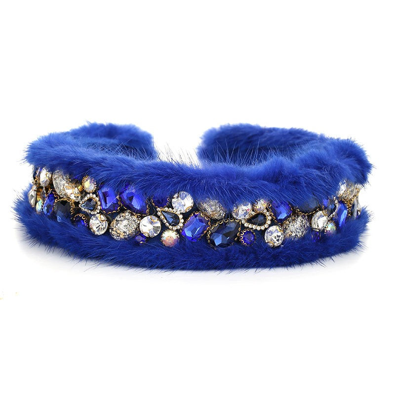 Fashionable women's rabbit hair rhinestone hair hoop