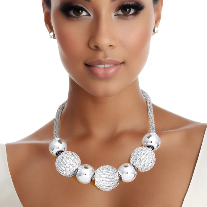 Necklace Silver Disco Ball Bead Set for Women