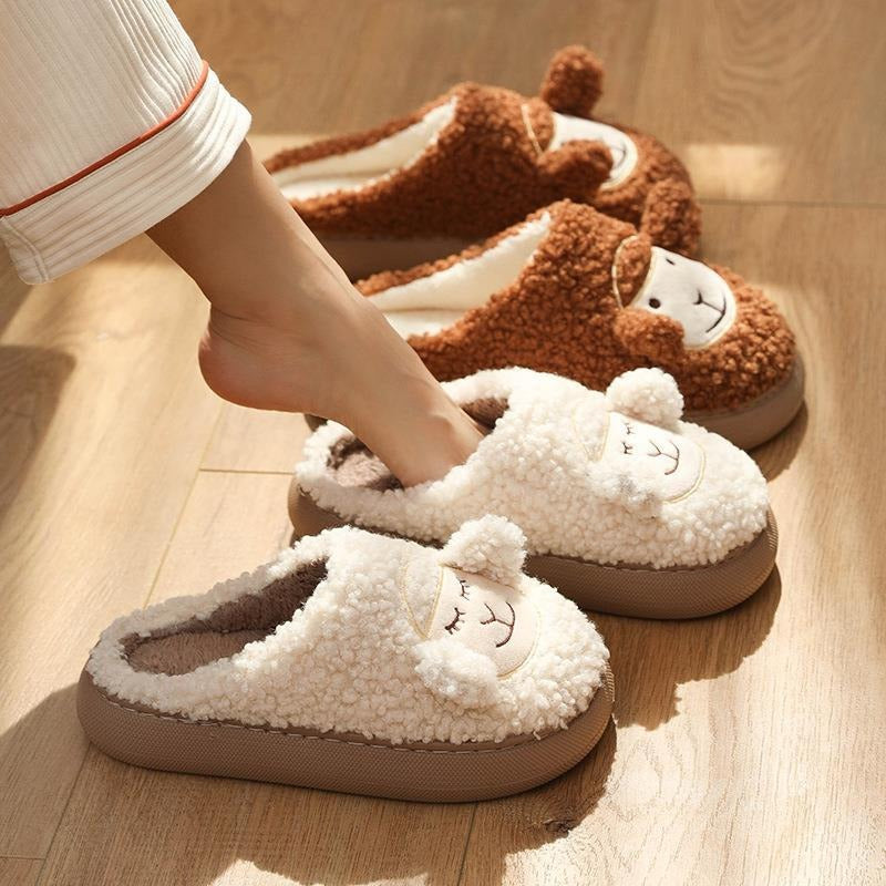 Autumn and Winter New Cotton Shoes Cute Little Sheep Thick Sole Indoor Wool Cotton Slippers for Women Indoor Couples Home Use