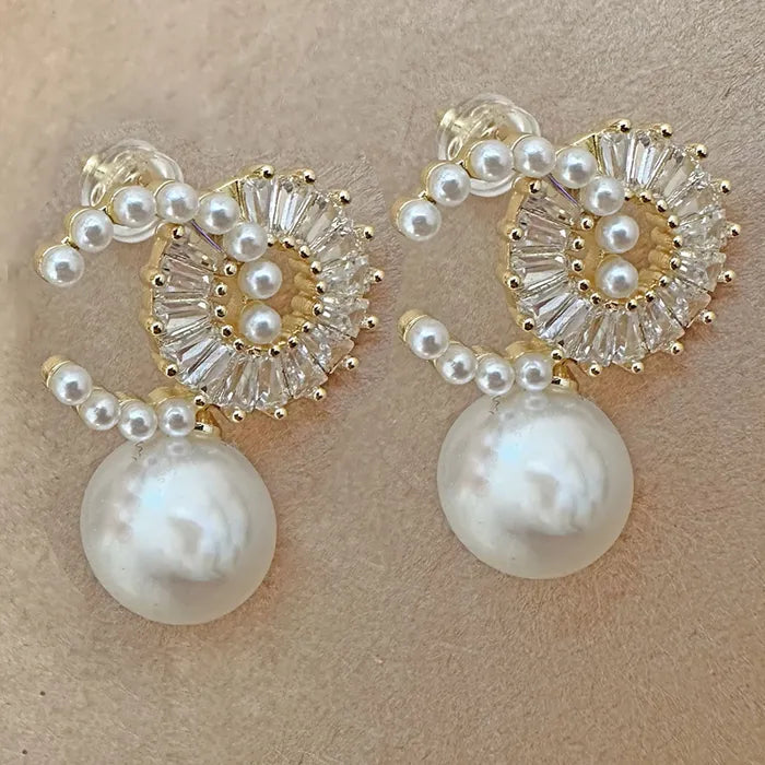 CZ Drop Pearl Earrings