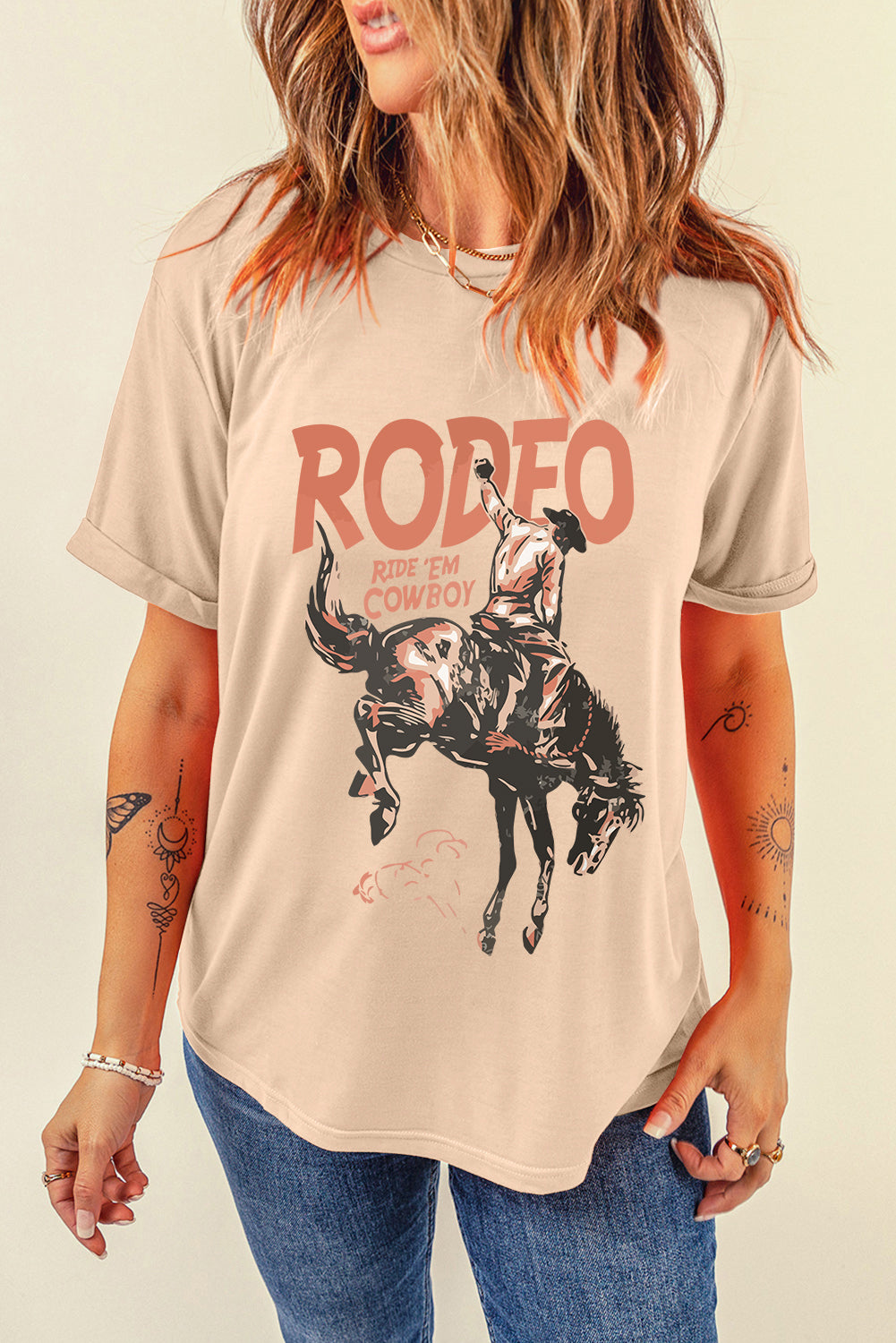 Cowboy Graphic Round Neck Short Sleeve T-Shirt