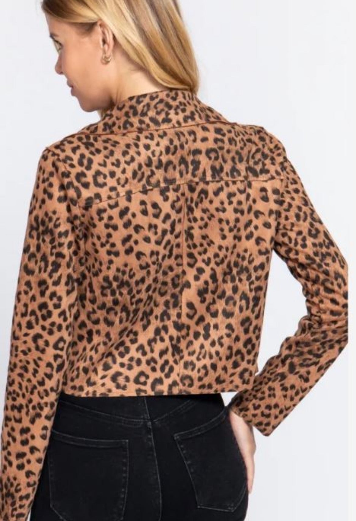 Women’s Leopard Print Faux Suede Biker Jacket