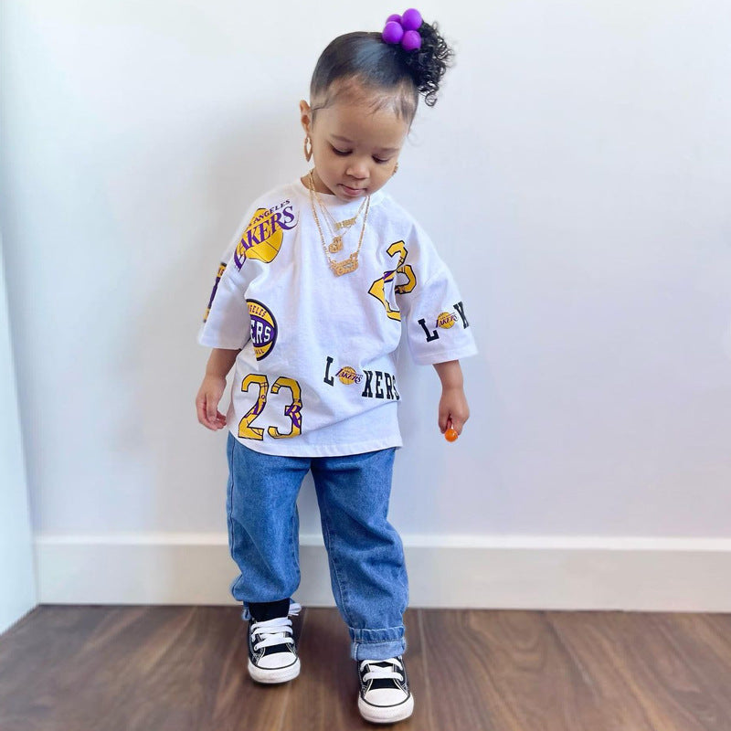 Children's Wear Boys And Girls Fashion Printed Letter T-Shirt Ins Style Children's Wear Versatile Top Women