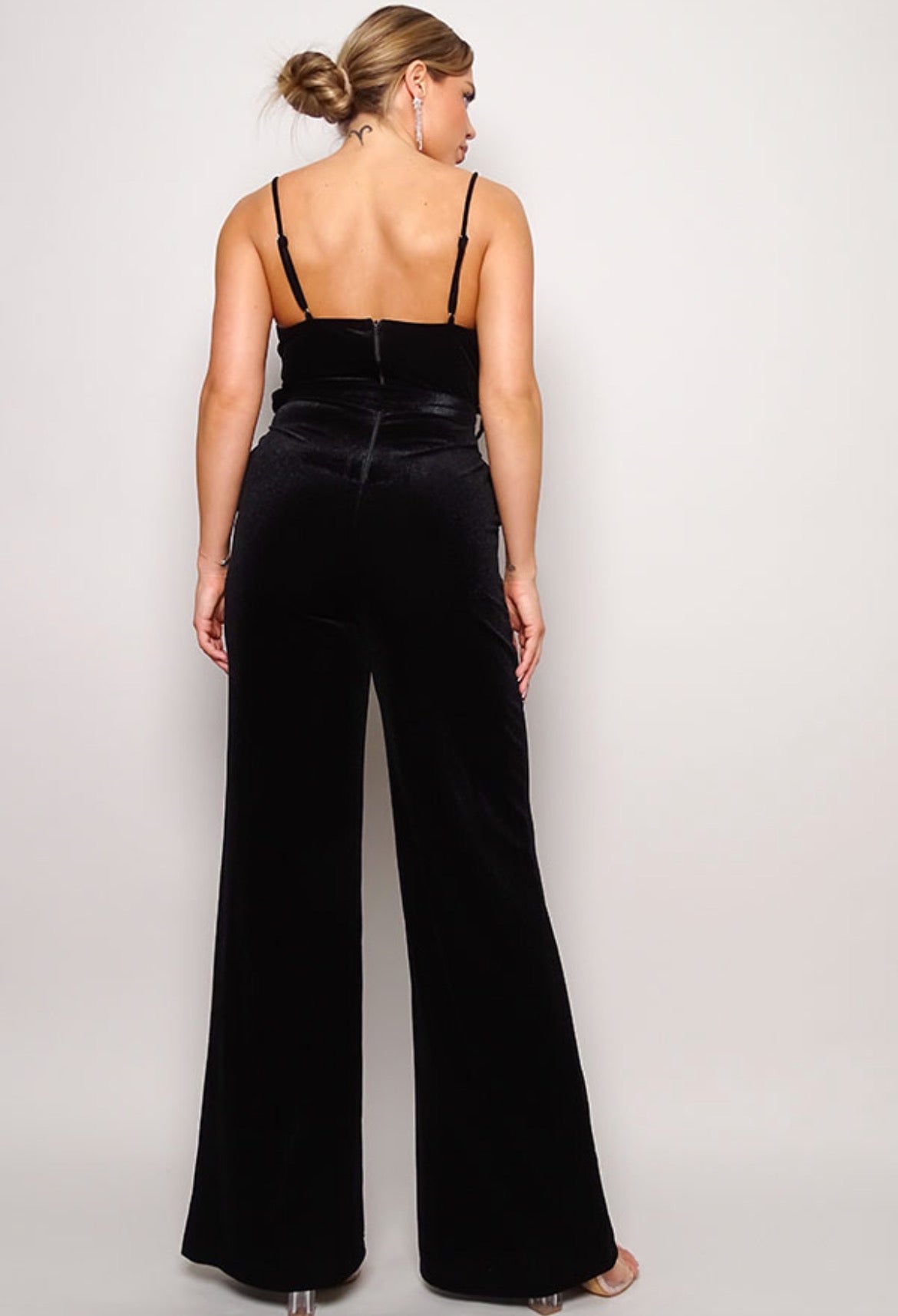 Women's Samba Rhinestone Belt Velvet Jumpsuit