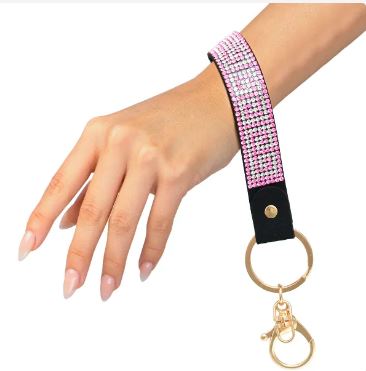 Pink Greek Key Keychain Wristlet