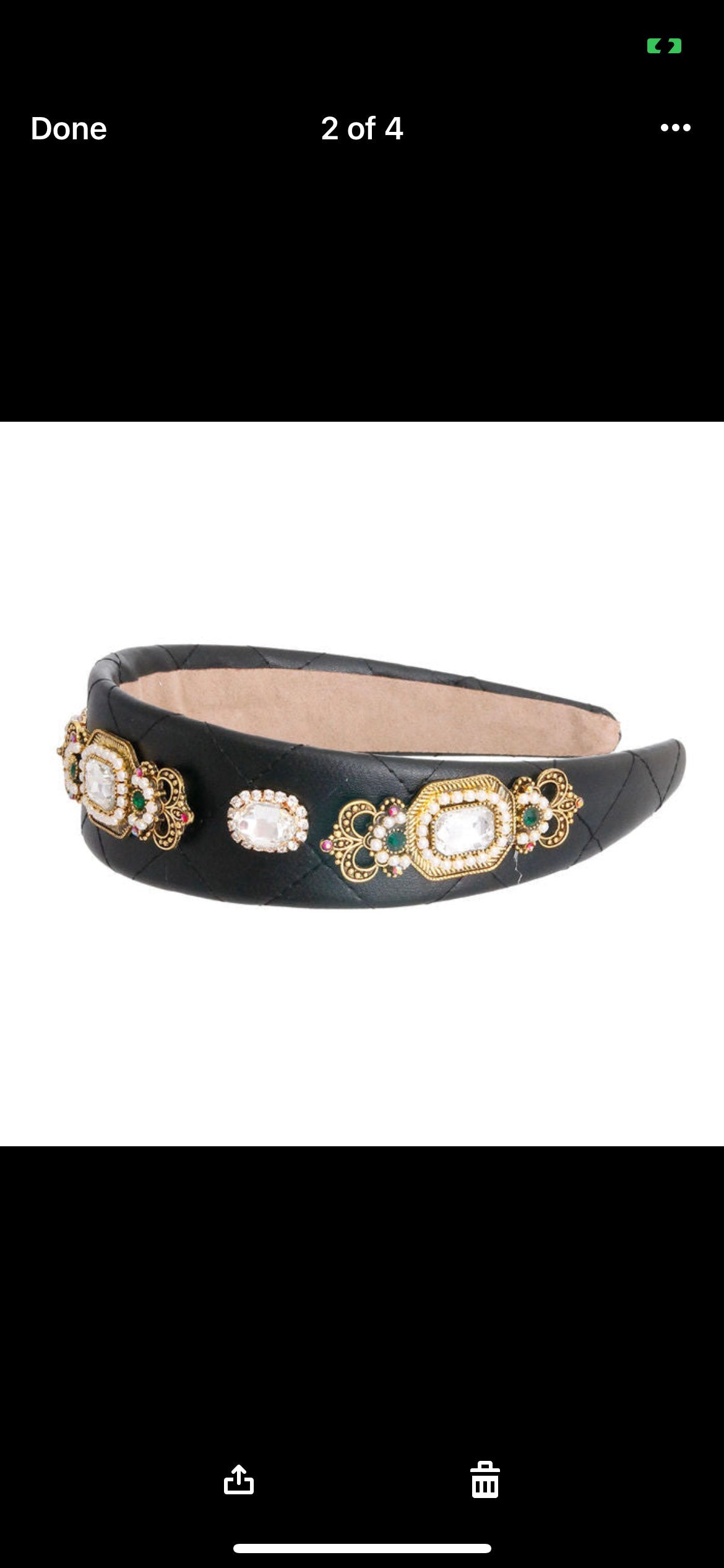 Black Vegan Leather Crystal Headband