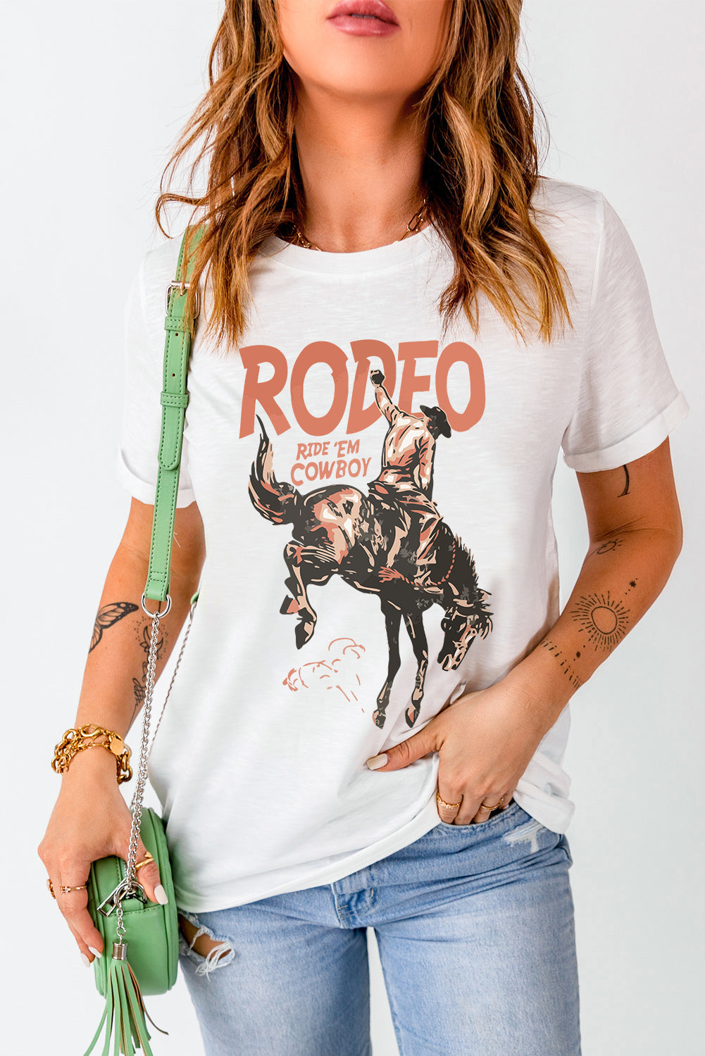 Cowboy Graphic Round Neck Short Sleeve T-Shirt