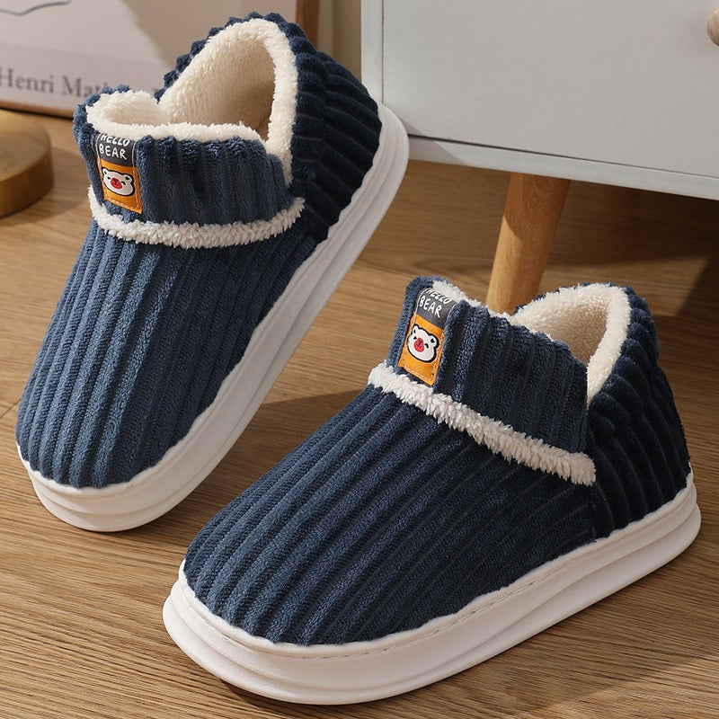 Winter bag heel cotton slippers for men with thickened soles for home couples, non slip and warm indoor and outdoor, women's old cotton shoes