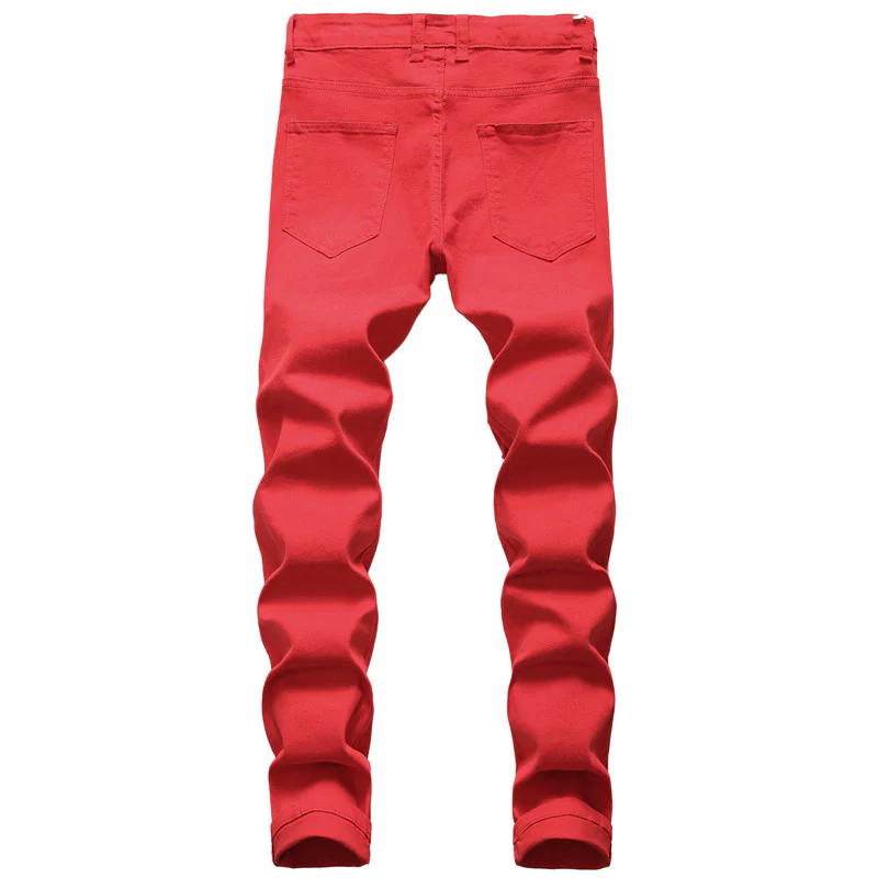 Men's Ripped Jeans Straight Pants Mid Waisted Urban Jeans Denim Trousers