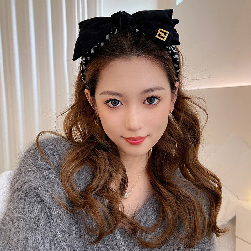 Retro Bow Headband Female Net Celebrity New Wide-Brimmed Hairband Simple French Wash Headband